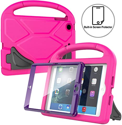 AVAWO Kids Case Built-in Screen Protector for iPad Mini 1 2 3 - Light Weight Shock Proof Handle Stand Kids for iPad Mini 1st Generation, iPad Mini 2nd Generation, iPad Mini 3rd Generation-Rose Purple
