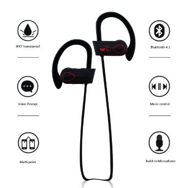 Wireless Earphones Bluetooth-Buy and Smile- Earbuds Microphone.Super Sound Stereo Headsets. Sweatproof IPX7 Sports Headphones Running, All Activities. Easy Pairing All Smartphones .Zippered case.