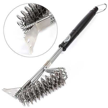 Grill Brush – BBQ Brush – BBQ Grill Cleaning Brush with Scraper – Barbecue Cleaner – Safe Bristle Free BBQ Grill Brush for Porcelain Propane Electric Infrared Stainless Steel Gas Iron and Weber Grill