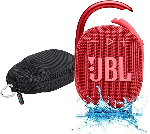 JBL Clip 4 Waterproof Portable Bluetooth Speaker Bundle with Megen Protective Hardshell Case (Red)