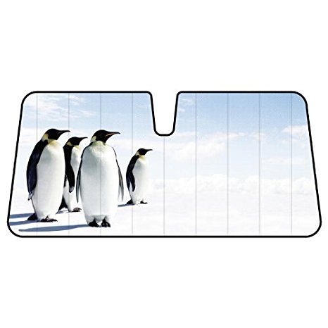 Snow Ice Happy Penguins Animal Car Truck SUV Front Windshield Sunshade - Accordion Style