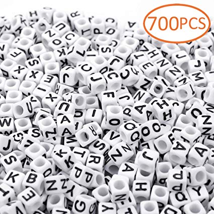 700PCS White Letter Cube Beads for Jewelry Making DIY Necklace Bracelet (6mm)