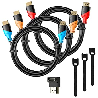 HDMI Cable - 4K High Speed HDMI Color Cord (3 Pack) 10ft Gold Plated Connectors & Velcro Cable Ties, 18Gbps & 4K@60Hz Support Apple TV, HDTV, PS4, Computer, Laptop by HUANUO