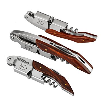 Waiters Corkscrew Wine Opener with Foil Cutter, For Bartenders, Waiters and Sommelier, Stainless Steel and Natural Rosewood, Gift Choice