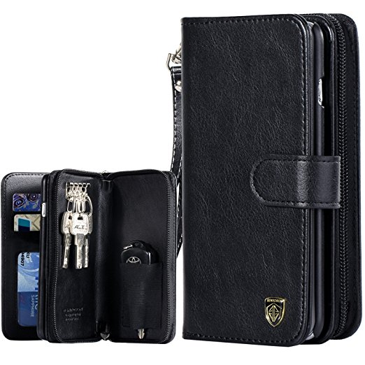 iPhone 6 Case, iPhone 6s Wallet Case, BENTOBEN Flip PU Leather Wallet Case Folio Magnetic Detachable Stand Cover with Keychain Car Key Holder Credit Card Slots Wristlet for iPhone 6 6S 4.7 inch,Black