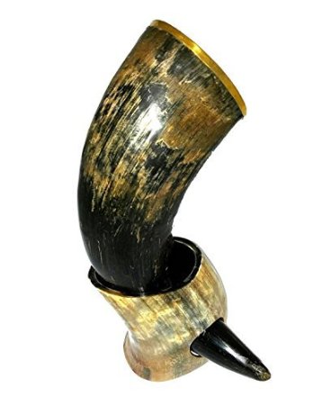 AleHorn 20 Natural Style Viking Drinking Horn with stand
