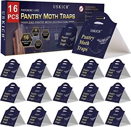 Moth Traps for Pantry Moths, 16 Pack Kitchen Moth Traps with Pheromones Prime, Non-Toxic Easy Setup Sticky Glue Trap for Food and Cupboard Moths in Your Kitchen (Organic)