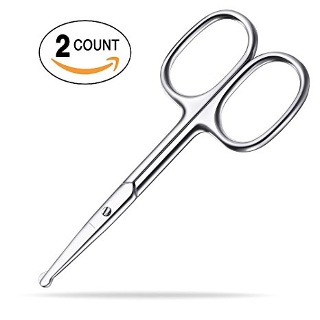 Mabox Facial Hair Scissors (Made of Forged & Polished Stainless Steel) - Safety Hair Scissors for Eyebrows, Eyelashes, Nose hair, Ear hair, moustache and beard(Pack of 2)