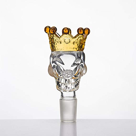 Skull Crown Glass Herb Holder Smoking Bowl (14mm Male Clear Yellow Crown)