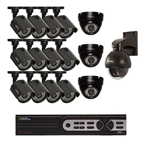 Q-See Surveillance System QTH916-16BU-2 16-Channel HD Analog DVR with 2TB Hard Drive, 15-720p Bullet/Dome Security Cameras,  1-720p PT Camera (Black)