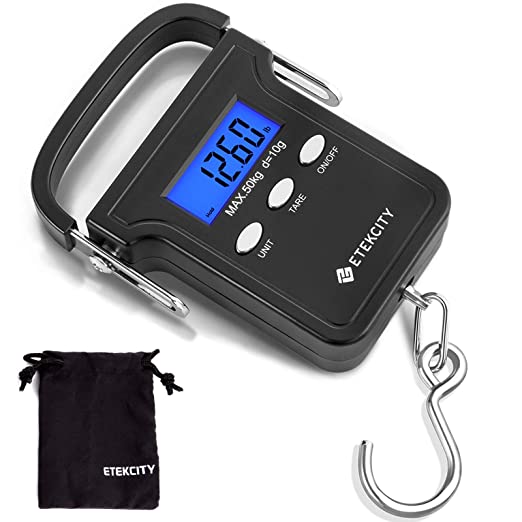 Etekcity Fish Scale with Backlit LCD Display, 110lb/50kg Digital Fishing Scale, Electronic Hanging Hook Scale with Measuring Tape, Batteries and Carry Pouch Included