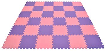 Non-Toxic Fairy Tale (Pink & Purple) Interlocking Non-Recycled Quality Waterproof foam Anti-Fatigue Wonder Mats: 36 Pieces at 12" X 12" X ~9/16" Extra Thick