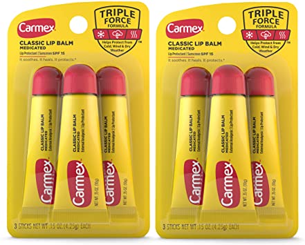 Carmex Medicated Lip Balm Tubes, Lip Moisturizer for Dry, Chapped Lips - 3 Count (Pack of 2)
