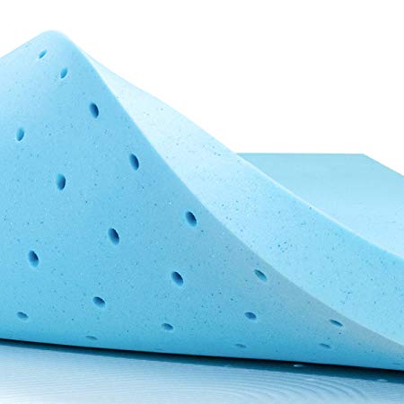 subrtex 4 Inch Memory Foam Cooling Gel-Infused Bed Topper Pad Ventilated Design Pressure Relieving Thick Mattress Pad-10 Years Warranty, Queen, Blue