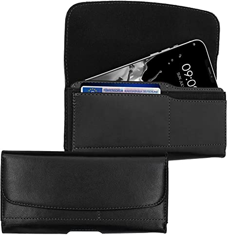 kwmobile Funda de móvil para cinturón - Carcasa Universal Piel Artificial con Clip y Tarjetero - 16.2 x 8.5 CM Negro