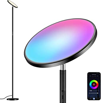 Smart Floor Lamp Works with Alexa Google Home, Full RGBCW Color Changing LED Torchiere, 25W Super Bright Dimmable WiFi Floor Lamp, Smart Life App, 66 inch, for Living Room Bedroom, Black, Torkase