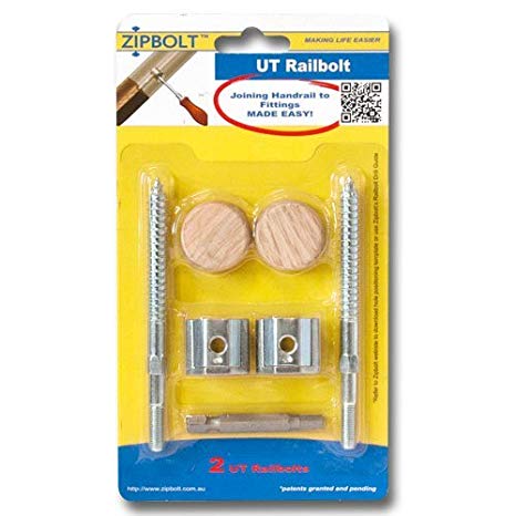 Zipbolt 13.610 UT Railbolt - Connects Staircase Handrails to Balusters, Spindles, Newels - 1 Pack - Includes 5mm Hex Bit with Quick Release Shank