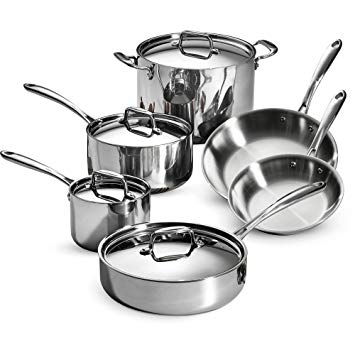 Tramontina 80116/566DS Stainless Steel Tri-Ply Clad Cookware Set, 10-Piece, Made in China