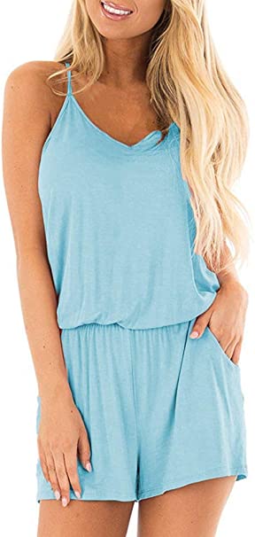 Bluetime Women Rompers Summer Casual Beach Spaghetti Strap Outfit Short Jumpsuit