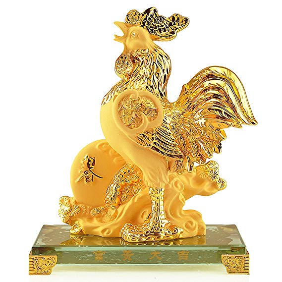 Wenmily Chinese Zodiac Rooster Year Golden Resin Collectible Figurines Table Decor Statue