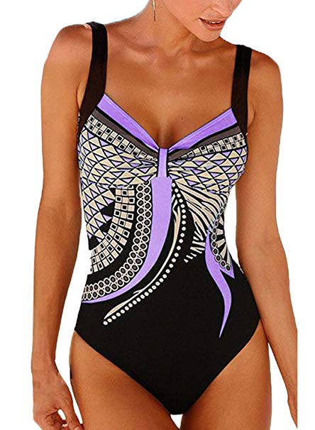 EVALESS Women Sexy One Piece Padded Print Monokini Athletic Swimsuit Bathing Suit