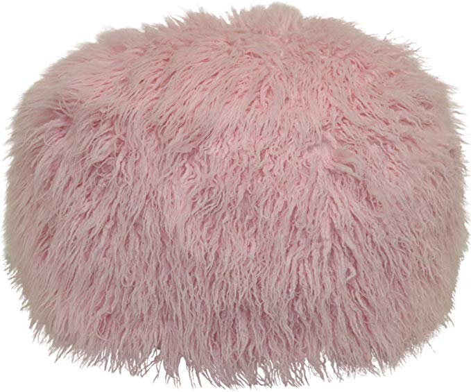 Brentwood Originals Mongolian Fur Pouf Pillow, 20x12 Rd, Soft Pink