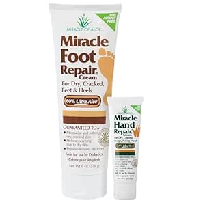 Miracle Foot Repair Cream, 8 oz   1 oz Miracle Hand Repair, Healing Aloe Vera Lotions for Dry, Cracked Hands and Feet, Diabetic-Safe, Moisturizes, Softens, and Repairs