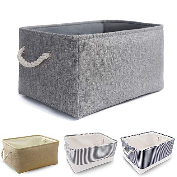 MANGATA Foldable Thickened Canvas Storage Box with Handles for Closet/Wardrobe丨Collapsible Storage Basket for Dog Toys (Medium, Grey)