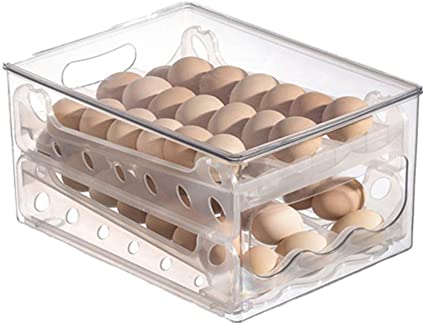 36 Grid Upgrade Auto Scrolling Egg Holder for Refrigerator 2-Tier Automatic Rolling Egg Storage Rack Plastic Clear Egg Trays for Kitchen