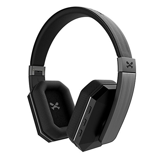 Wireless Bluetooth Headphones, Ghostek soDrop 2 Series aptX Over-Ear Headset with Noise Reduction, Bluetooth 4.0, HD Sound, Built-in Microphone, Hands-Free, Brushed Aluminum & Leather (Black)