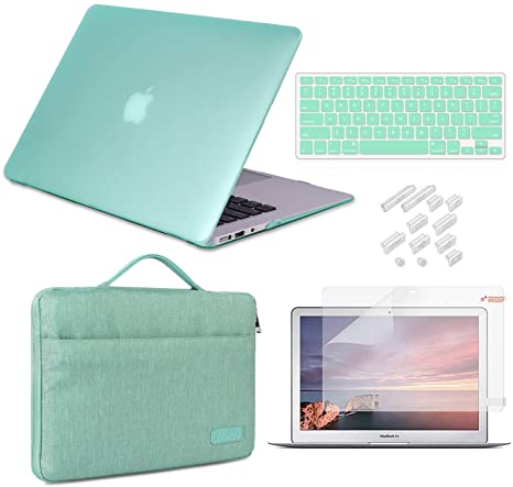 DQQH MacBook Air 13 inch Case 2020 2019 2018 Release A1932 with Retina Display, 5 in 1 Bundle Plastic Hard Shell & Sleeve Bag & Keyboard Cover & Screen Protector & Dust Plug, Green