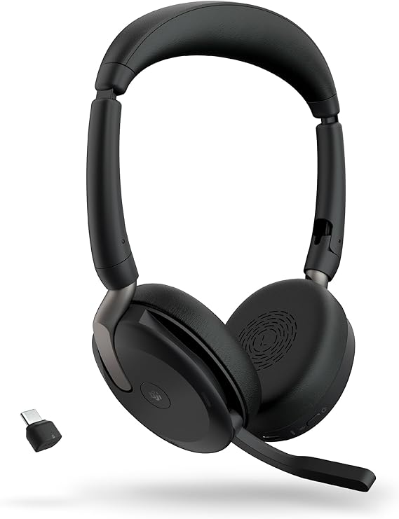 Jabra Evolve2 65 Flex Wireless Stereo Headset - Bluetooth, Noise-Cancelling ClearVoice Technology & Hybrid ANC - Certified for Microsoft Teams - Black