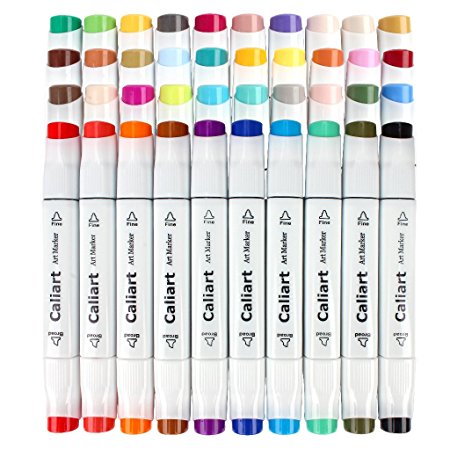 Caliart 100 Colors Art Markers Sketch Twin Permanent Marker Pens Highlighters with Carrying Case for Drawing Writing Coloring and Underlining