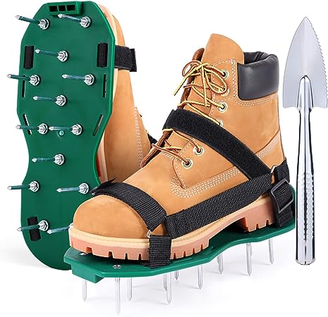 Ohuhu Lawn Aerator Shoes Free-Installation: Aeration Shoes for Men Women with Stainless Steel Shovel, Heavy Duty Spike Aerating Sandals Lawn Equipment Tool with Hook & Loop Strap for Yard Patio Garden