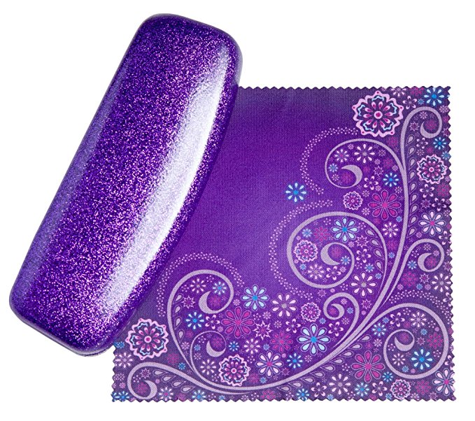 The Original Dazzling Womens Hard Shell Eyeglass Case By Spunky Soul | Coated Smooth Glitter | Bonus Cleaning Cloth