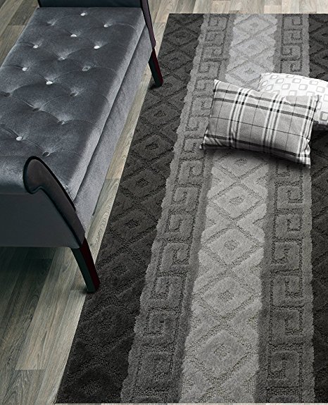 Custom Size Hallway Runner Rug, Slip Resistant, 26 Inch Wide X Your Choice of Length, Meander Anthracite, 26 Inch X 11 feet