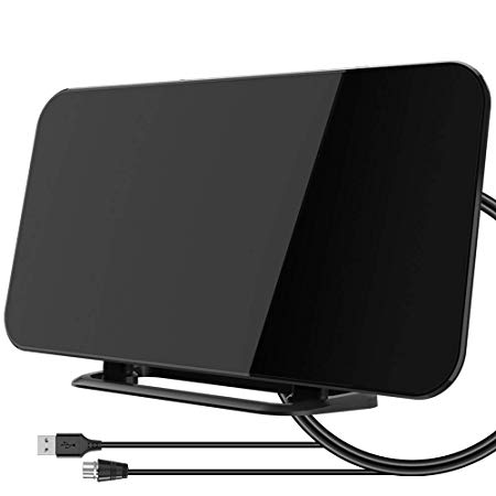 [2019 Newest] TV Antenna, Indoor Digital TV Aerial with Stand 50-80 Miles Range Freeview Amplified HD TV Aerial Support 4K 1080P HD/UHF/VHF/FM Freeview Channel for All Type Built-in Tuner Smart TV