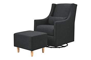 Babyletto Toco Swivel Glider and Stationary Ottoman, Coal Grey