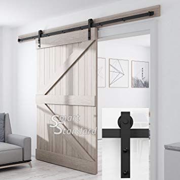 SmartStandard 10ft Heavy Duty Sturdy Sliding Barn Door Hardware Kit Super Smoothly and Quietly Simple and Easy to Install Includes Step-by-Step Installation Instruction Single Rail