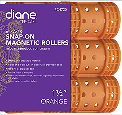 Diane Snap On Magnetic Roller, Orange, 1 1/2'', Keeps hair style in place, Holds curls, Non breakable material, For all types of hair, Hair style, Dry or damp hair.