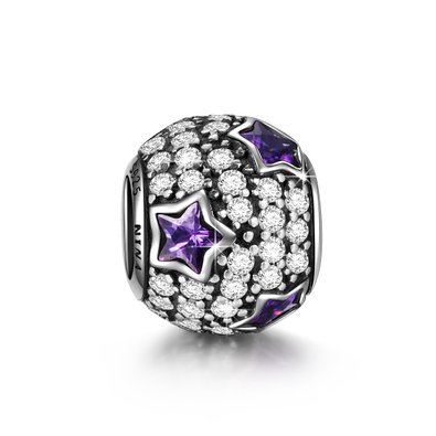 Ninaqueen 925 Sterling Silver Star Pave Purple Cubic Zirconia Charms Fit Pandora Bracelet