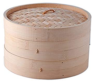 Hinomaru Collection Traditional Oriental Style Natural Bamboo Steamer Basket Stackable Dim Sum Vegetable Steamers (10 Inch Dia)