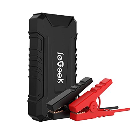 ieGeek 600A Peak 12000mAh Portable Car Jump Starter, Emergency Battery Booster Pack, Smart Power Bank with LED Flashlight, LCD Screen, and Compass for Laptop Phone Tablet and More