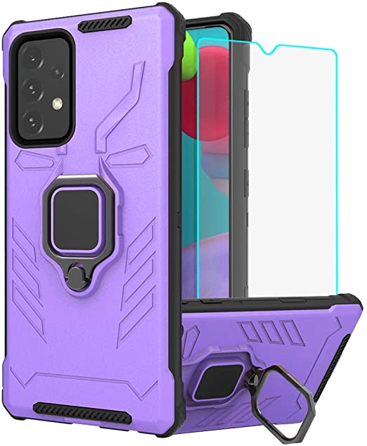 Yiakeng Samsung Galaxy A52 5G Cases, Samsung A52 5G Case, With HD Screen Protector Military Grade Protection Shockproof Cover Case with Ring Bracket for Samsung Galaxy A52 5G (Purple)