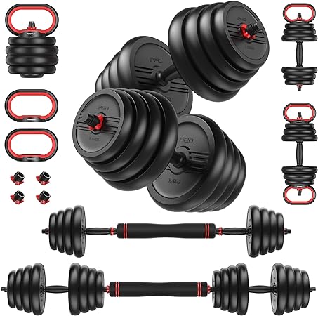 FEIERDUN Adjustable Dumbbells, 20/30/40/50/70/90lbs Free Weight Set with Connector, 4 in1 Dumbbells Set Used as Barbell, Kettlebells, Push up Stand, Fitness Exercises for Home Gym Suitable Men/Women