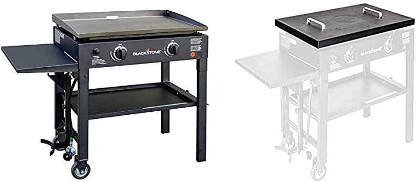 Blackstone 28 inch Outdoor Flat Top Gas Grill Griddle Station - 2-burner - Propane Fueled - Restaurant Grade - Professional Quality & 5003 28" Griddle Hard Cover, 28 Inch, Black