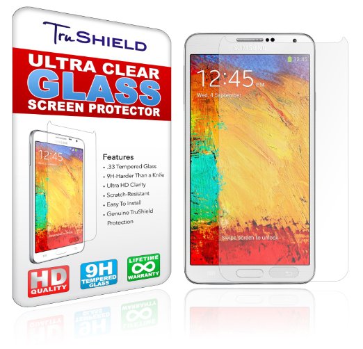Samsung Galaxy Note 3 Screen Protector - Tempered Glass - Package Includes Microfiber Cleaning Cloth Installation Tips Tempered Glass Screen Protector - Retail Packaging - by TruShield