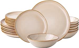 AmorArc Ceramic Dinnerware Sets,Handmade Reactive Glaze Plates and Bowls Set,Highly Chip and Crack Resistant | Dishwasher & Microwave Safe,Service for 6 (18pc)