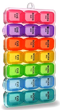 7 Days Pill Organizer Tablet Box Weekly Medication Case Daily AM Morning Noon PM Night Backup Container Compartments Detachable Dispenser (21 Compartment)