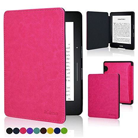 ACdream Kindle Voyage Case, the Thinnest and Lightest Premium PU Leather Cover Case for Kindle Voyage (2014) with Auto Wake Sleep Feature, Hot Pink